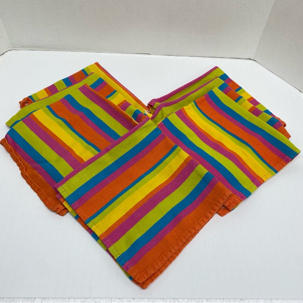 Colorful Striped Cotton Dinner Napkins Set Of 7 Hippie Happy Colors Boho Festive